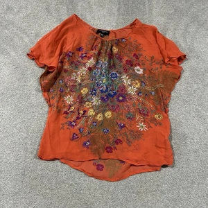 Blusa Top Warehouse Seda Talla 6 UK 6 Naranja Estampado Floral 100% Seda Transparente Boho - Imagen 1 de 8