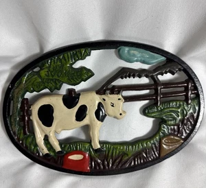 Gusseisen Untersetzer Kochplatte Holstein Kuh Beweidung Milchviehbetrieb Vintage 8,5’x5,5’ - Bild 1 von 7
