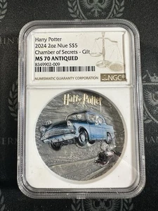 2024 Niue 2 oz Silver Harry Potter Chamber of Secrerts NGC MS70 Antiqued - Picture 1 of 3