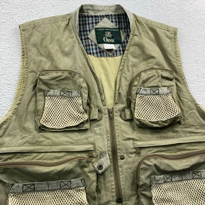 Chaleco de pesca con mosca ORVIS vintage para hombre XL bronceado cremallera malla bolsillos peces al aire libre años 90 Foto 1 de 4