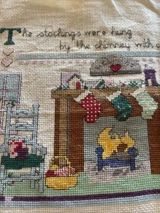 Finished Cross Stitch Twas The Night Before Christmas Handmade Stockings Hung - Picture 1 of 7