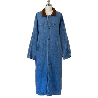 De Colección Sunbelt Azul Denim Jean Abrigo Largo Plumero Trench Jacket M/L Tareas Western Foto 1 de 4