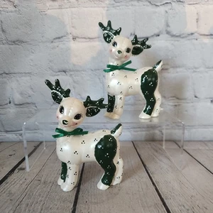 Vintage Kimpel Keramik stehendes Rentier (2) Weihnachten gesteppt grün  - Bild 1 von 10