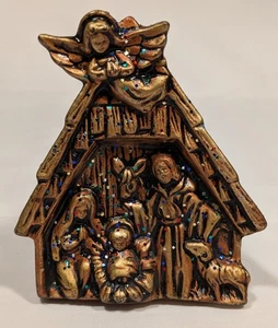 Vintage Ceramic Nativity Figurine Brown Glitter PTL 3.25"  - Picture 1 of 7