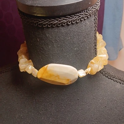 Artisan Chunky Choker Necklace Genuine Pearl & Quartz 14" - Image 1 of 4