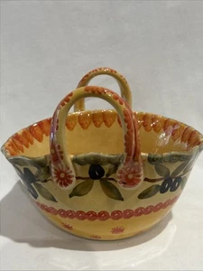 Vintage Italian Hand Painted Colorful Ceramic Basket With Handles - Picture 1 of 23