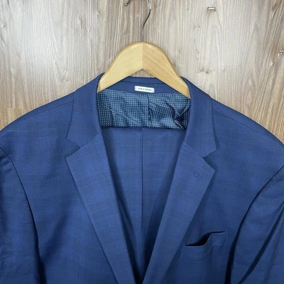 Joseph Abboud 2 件套男式 52R 46x28 蓝色格子羊毛 Lastol 双通风 — 第 1/4 张图片