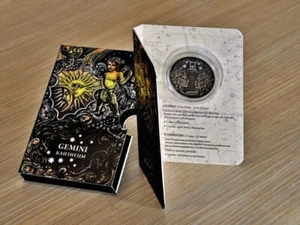 Bielorussia 2014, GEMELLI. Oroscopo zodiacale, 20 rubli, 1 oz cristalli Swarovski argento - Foto 1 di 3