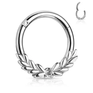 Laurel Leaves Front Septum Clicker Hinged Hoop Rings 316L Surgical Steel - Picture 1 of 1