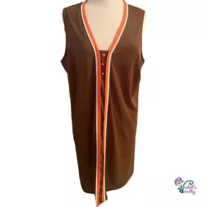VTG 1960s GOSSARD ATREMIS Nightgown Chocolate Brown Orange Mod Peignoir Sz 2X - Picture 1 of 12