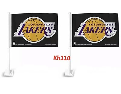 Set Of 2 NBA Los Angeles Lakers Car Auto Flags Banner & Pole 2 sided-Black  - Image 1 of 4