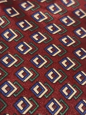 Corbata Stafford Seda Diseño Geométrico Borgoña Azul Tostado Cuadrados 3D Productos Italianos  Foto 1 de 4
