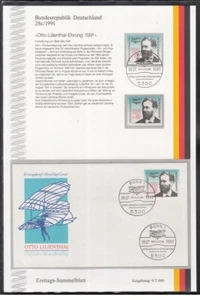 First day Collection Sheet BRD of 3 ETSB 1991 AVIATION Biplane OTTO LILIENTHAL - Picture 1 of 3