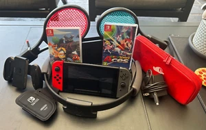 Nintendo Switch and Games: Console + Dock + Ring Fit + Mario Tennis + Mario Kart - Picture 1 of 4