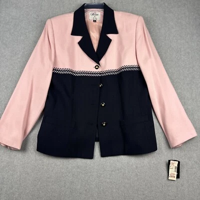 Blazer Le Suit Mujer 14 Rosa Negro Traje Chaqueta Carrera Oficina Corporativo Nuevo con Etiquetas $225 Foto 1 de 4