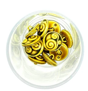 5 Stück Schmuckknöpfe Voluten Reliefmuster SENFGELB Emaillack Keramikoptik - Picture 1 of 3