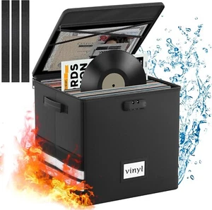 Vinyl Schallplatte Aufbewahrungsbox mit Schloss, Feuerfest Wasserdicht Beständig Organizer - Bild 1 von 9
