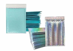 7x11 Holographic, Ice Blue Metallic Bubble Mailers, Padded Self Sealing Envelope - Picture 1 of 21