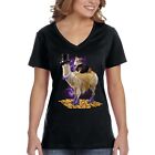 XtraFly Apparel Women's Corgi Express Llama Dog Pet Space Galaxy V-neck T-shirt