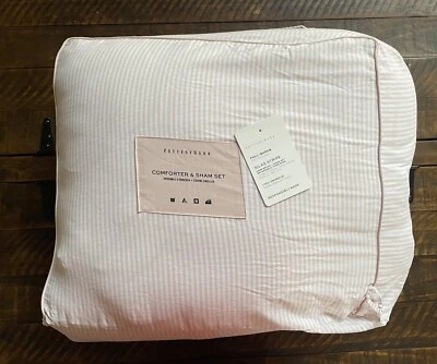 Pottery Barn 3-pc. Silas  Comforter & Sham Set  Full/queen Blush/ Strip New! - Image 1 of 2