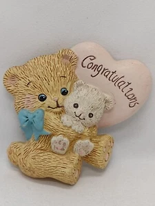 Vintage 3D Teddybär mit Baby Glückwunsch Kühlschrankmagnet - Bild 1 von 3