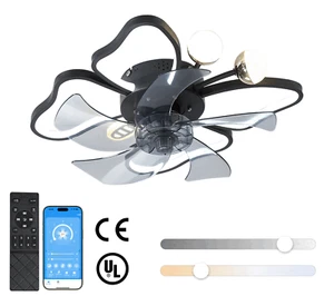 20" Black Modern Butterfly Ceiling Fan Light Kit Dimmable w Remote & APP Control - Picture 1 of 11
