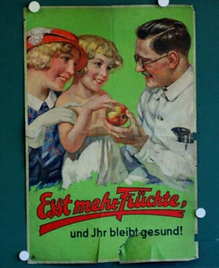 altes orig Plakat Esst mehr Früchte , und Ihr bleibt gesund ! Baver - Bild 1 von 12