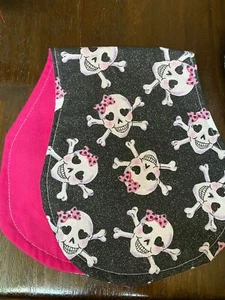Handmade Burp Cloth Girl Skulls with bows Set of 2 - Picture 1 of 1