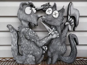 Pyro geschnitzt 21x21 x,5 Tierpossen. Kat N Dawg High Density grau Schaumstoffausschnitt - Bild 1 von 4