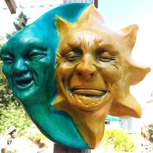 Sun & Moon Face Garden Wall Sculpture, Handmade Weatherproof Collectible Decor - Picture 1 of 12