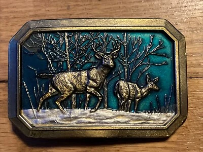 DE COLECCIÓN 1976 GRAN FAMILIA AMERICANA DE CIERVOS EN HEBILLA DE CINTURÓN FORESTAL Foto 1 de 4