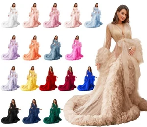 Bata de tul para sesión de fotos de maternidad transparente hinchado borgoña vestido largo boda - Imagen 1 de 46