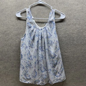 Blusa ELLE Mujer Mediana Blanca Azul Floral Sin Mangas Top Puntera Trasera - Imagen 1 de 3