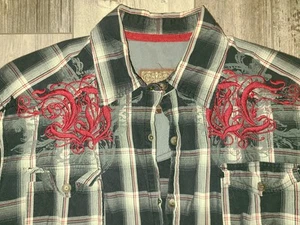 Vintage Roar Button Up Embroidered Long Sleeve Large Red Black Plaid western men - Bild 1 von 6