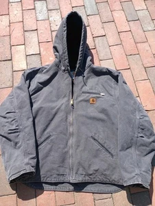Carhartt J141 Sherpa Lined Jacket Mens 2XL Grey Duck Canvas Hooded Coat - Picture 1 of 19
