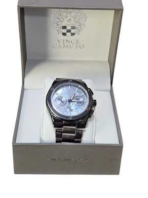 Vince Camuto relógio unissex preto aço inoxidável mostrador analógico quartzo genuíno VX9J - Imagem 1 de 4