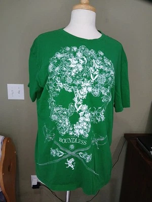 Express Extra Large Green Boundless Graphic T-shirt SKULL Themed Cotton Comfy - Image 1 of 4