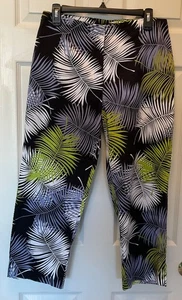 Hearts of Palm Damen Caprihose Größe 8 schwarz blau grün weiß Palmblatt Blumenmuster - Bild 1 von 8
