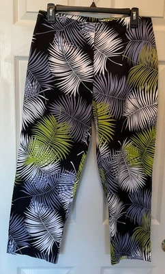 Hearts of Palm Womens Capri Pants Size 8 Black Blue Green White Palm Leaf Floral - Image 1 of 4