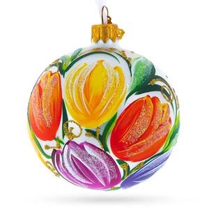 Ramo de tulipán en bola de vidrio blanco adorno de Navidad 3,25 pulgadas - Imagen 1 de 6