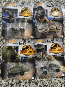 Lotto 4 Auto Personaggi Dinosauro Mattel Hot Wheels Jurassic Park World Dominion - Foto 1 di 13