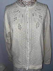 Woman’s SZ 46 VTG 1950s Lambswool Cardigan Ornate Beaded Lined Sweater*defects - Picture 1 of 16