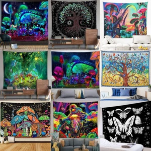 AU Blacklight Blanket Psychedelic Mushroom Tapestry Home Decor Colorful Trippy - Picture 1 of 33