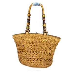 Capelli Straworld Inc Straw Tote Bag With Colorful Wood Beads Handle Decoration - Picture 1 of 7