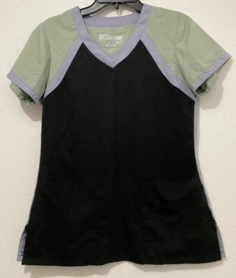 Grey's Anatomy By Barco Medical Scrub Top black green gray size small Active - Image 1 of 3