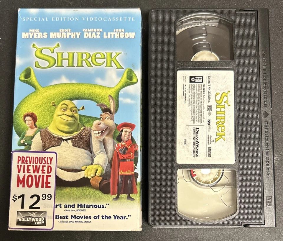 Shrek VHS Former Rental Mike Myers, Eddie Murphy, Cameron Diaz, John Lithgow - Image 1 of 4