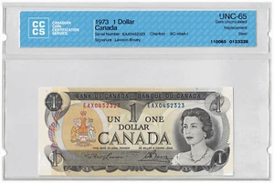1973 $1 Dollar The Bank of Canada STEEL/REPLACEMENT CCCS Graded UNC-65 - Picture 1 of 3