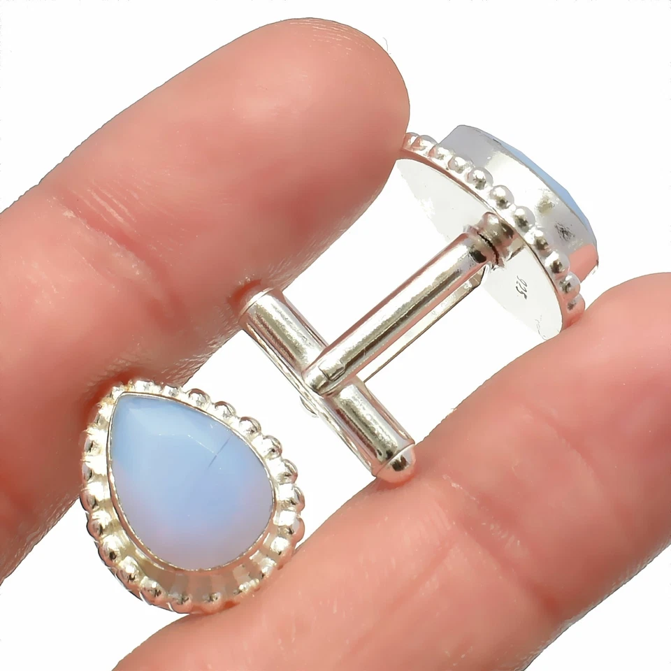 Milky 黄玉宝石手工 925 纯银珠宝袖扣 — 第 1/1 张图片