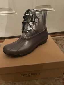 SPERRY Saltwater Metallic Camouflage Duck Womens Grey, Silver Casual Boots STS8 - Picture 1 of 4