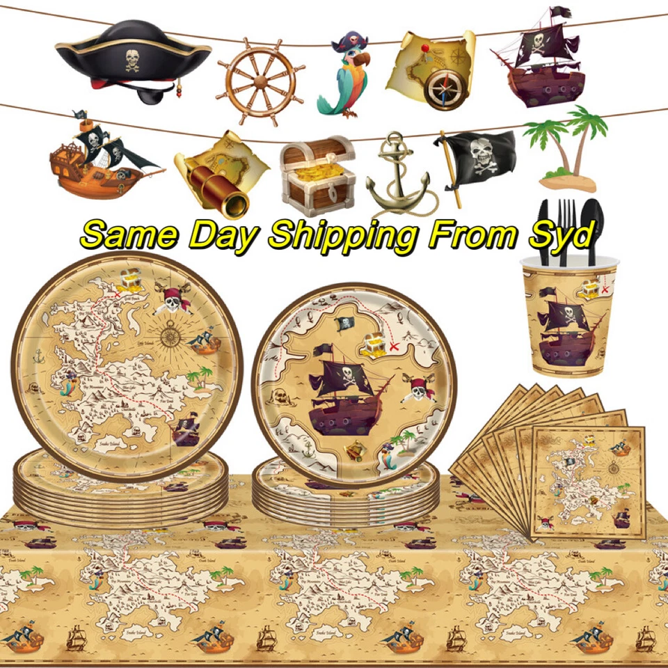 Pirate Party Supplies Plates Cups Napkins Tablecloth Treasure Map Hunt Halloween - image 1 of 1